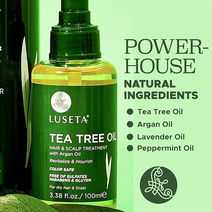 Luseta Tea Tree Oil for Hair, Hair Serum for For Damaged and Oily Hair, Revitalizing & Nourishing for Healthy Hair Color Safe Hair Oil 3.38 Fl oz-Velvo Beauty
