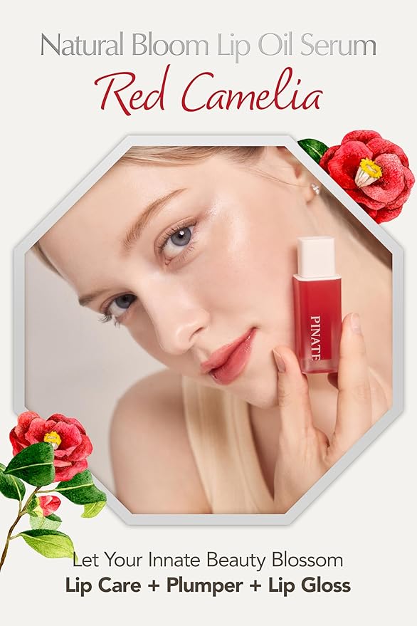 Natural Bloom Korean Lip Oil Serum 0.14 fl oz | Moisturizing Lip Booster Plumping Oil Tint Serum Enriched w/Camellia & Safflower Oils | Non-Irritating Color Changing Lip Oil (Red Camelia)-Velvo Beauty