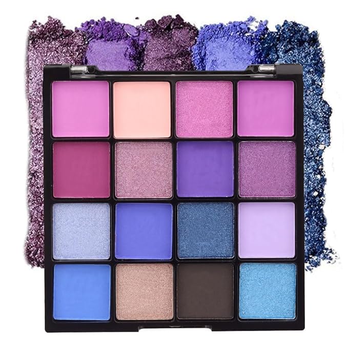 16 Colors Blue Pink Champange Matte Shimmer Eyeshadow Palette for Eye Makeup,High Pigmented Brown Eye Shadow Primers Powder Palet de sombras de ojos-Velvo Beauty