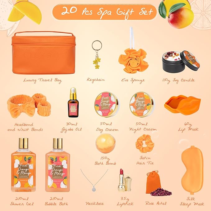 Mother's Day Gift for Mom - Luxury 20-Piece Tropical Spa Gift Set for Women, Bath & Body Care Kit with Shower Gel, Makeup Bag | Christmas, Valentine's, Birthday, Relaxation Gift for All Occasions-Velvo Beauty