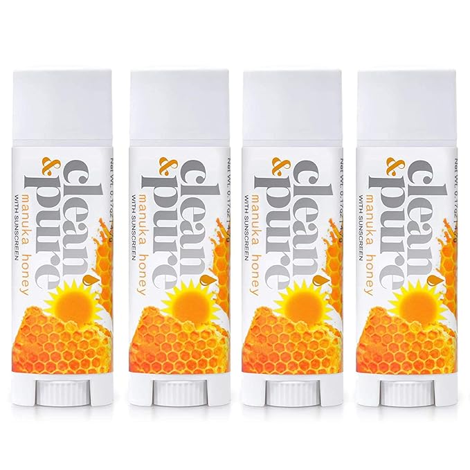 Lip Balm 4-Pack (Manuka Honey with Sunscreen) | Lip Care Set With 100% All Natural Beeswax | Vitamin E Oil | Flavored Lip Balm for Dry, Chapped Lips | Made in Australia-Velvo Beauty