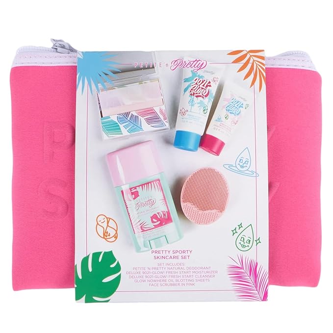 Petite ’N Pretty Sporty Set for Kids, Teens and Tweens - Skin Care Kit of Cleanser,Moisturizer, 50 pcs of Oil Blotting Sheets, and Natural Deodorant - Travel Essentials for Fresh & Glowing Skin-Velvo Beauty