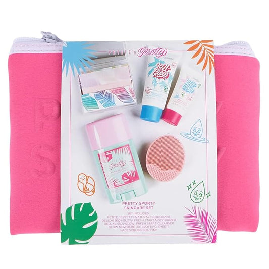 Petite ’N Pretty Sporty Set for Kids, Teens and Tweens - Skin Care Kit of Cleanser,Moisturizer, 50 pcs of Oil Blotting Sheets, and Natural Deodorant - Travel Essentials for Fresh & Glowing Skin-Velvo Beauty