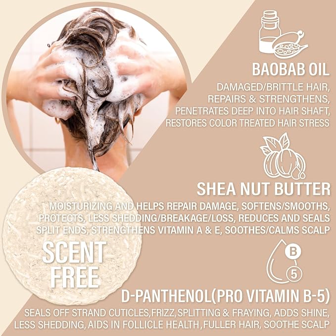 Unscented Shampoo Bar for all hair types is Vegan, Sulfate Free and Made in USA. Get up to 60 Washes at Home or use as a Travel Shampoo. Great for strenghtening shampoo for sensitive skin.-Velvo Beauty
