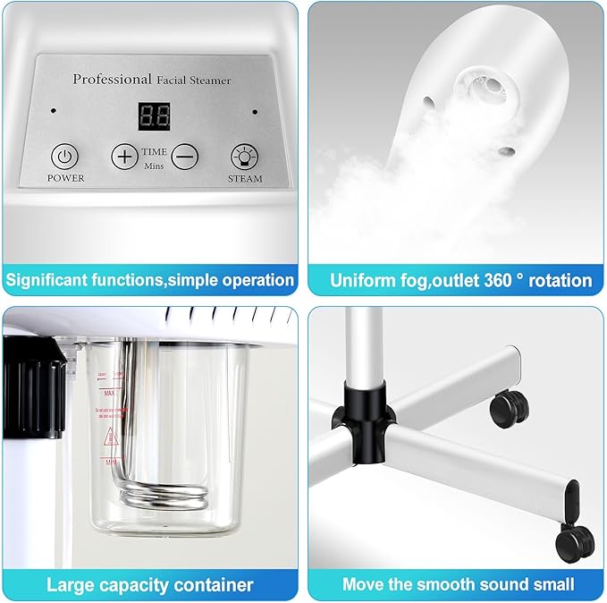 Professional Facial Steamer for Atomization Humidifier Atomizer, Adjustable Height and Angle, Face Steamer Clean Skin Firming Pores and Moisturizing Suitable for a Beauty, Spa, at Home-Velvo Beauty