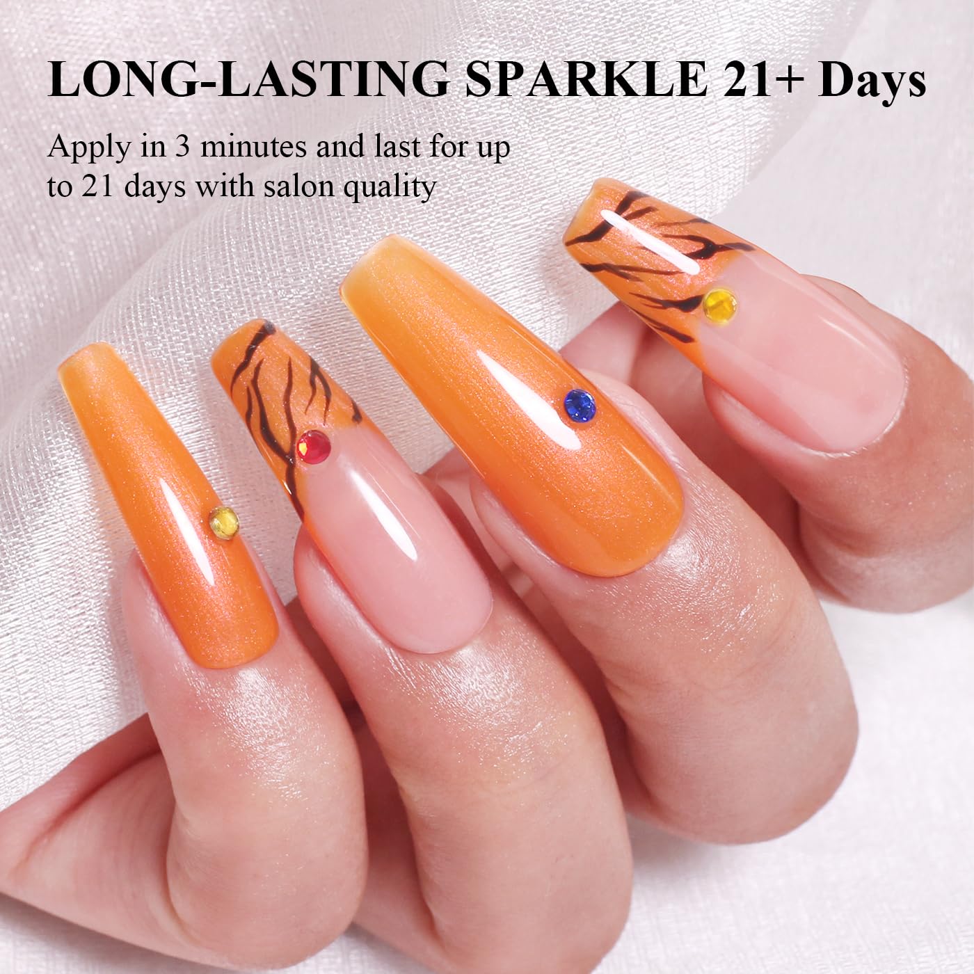Imtiti Glitter Gel Nail Polish, Bright Orange Pearl Glitter Nail Gel Polish Diamond Shimmer Sparkle Soak Off UV LED Spring Summer Manicure 10ML-Velvo Beauty