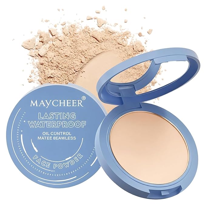 Maycheer Face Powder, Maycheer Setting Powder, Maycheer Lasting Waterproof Oil Absorbing Pressed Powder Compact, Lightweight Finishing Pressed Powder Compact (Natural Beige, 02)-Velvo Beauty