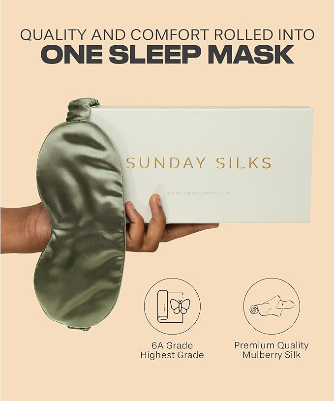 SUNDAYSILKS™ Exclusive Mulberry Silk Sleep Mask | Soft Eye Covers, Blackout Sleeping Mask for Women & Men | Silk Eye Mask for Sleep, Travel, and Relaxation | Antifaz para Dormir [Olive]-Velvo Beauty