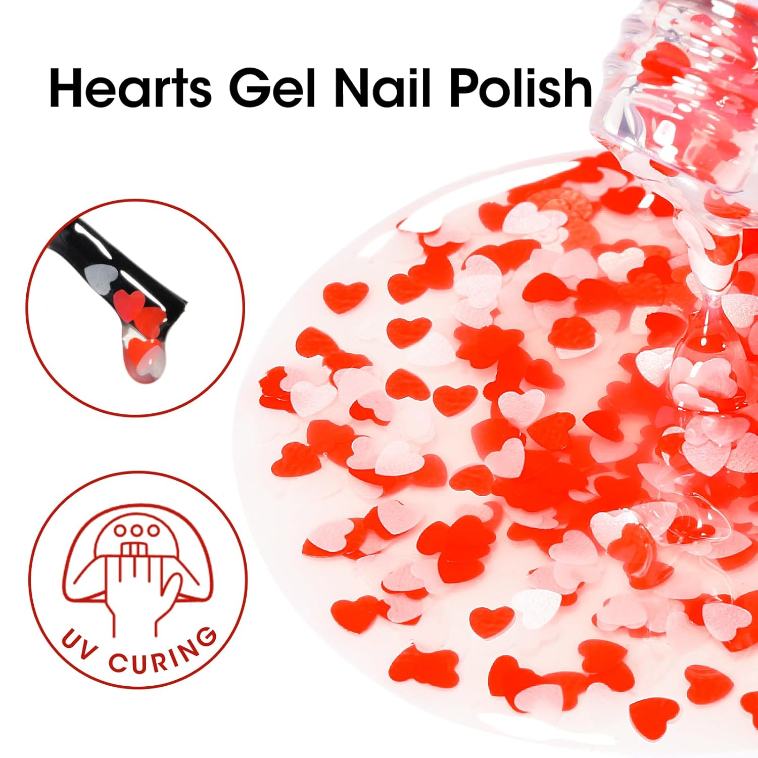 GELLEN Gel Nail Polish, 18ML Clear Nail Polish With Pink & Red Heart Shape, Valentine Gift for Her, Soak Off UV Gel Polish No Wipe, Glitter Gel Nail Polish with Stick DIY at Home-Velvo Beauty
