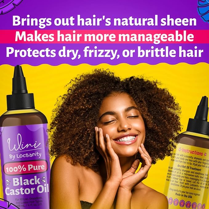Locsanity Wini Pure 100% Cold Pressed Jamaican Black Castor Oil For Hair and Skin, 4 Fl Oz-Velvo Beauty