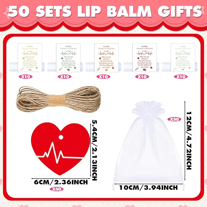 50 Sets Nurse Lip Balm Gifts Bulk Moisturizing Nurse Lip Balm with 50 Organza Drawstring Gift Bags 50 Tags Nurse Day Nurse Week Nurse Student Graduate Appreciate Gifts Bulk(Nurse)-Velvo Beauty