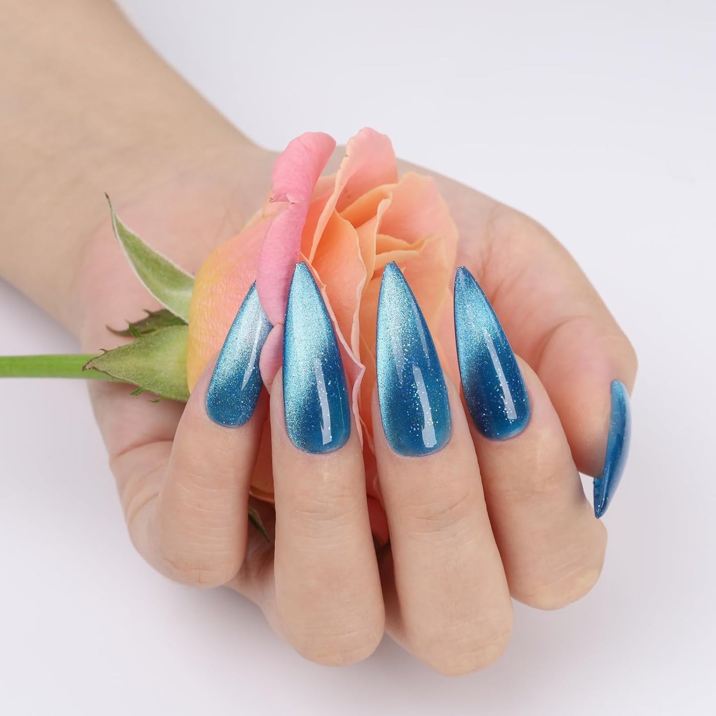 Blue Cat Eye Gel Nail Polish,Iridescent Quicksand Galaxy Holographic Blue Cateye Gel Polish with Magnet, Shimmer Velvet Soak Off Uv Led Home Diy Manicure - GP0102-Velvo Beauty