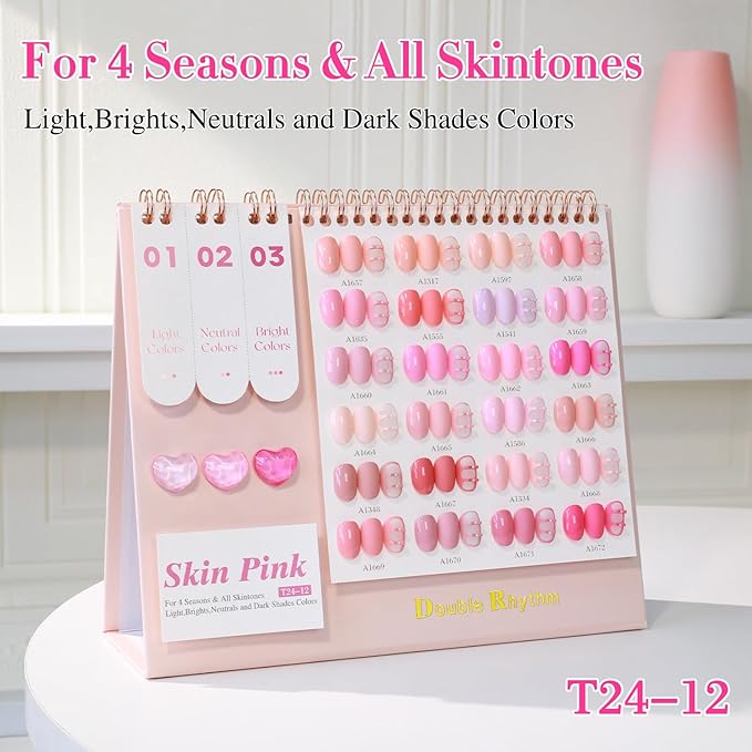 Double Rhythm 28Pcs 0.5Oz Gel Nail Polish Set Same Color Same Bottle Soak Off Gel Polish Kit Nail Art Manicure Salon DIY at Home for Women (Neutral Skin Pink Nude Collection-T24-12)-Velvo Beauty