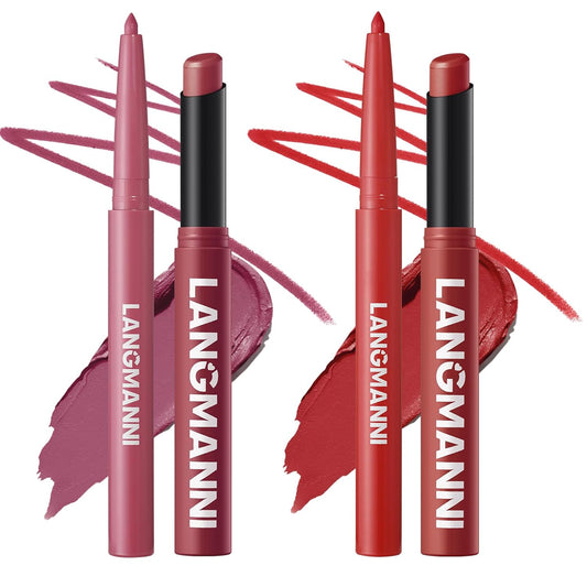 Jolilab 4Pcs Lip Set: 2 Colors Lip Liner+2 Colors Lipstick, Matte/Creamy,Smooth Creamy Texture,Long-Lasting,Bold/Nude Shades for Daily/Party, Vegan, Gift for Makeup Lovers.(#09+10)-Velvo Beauty