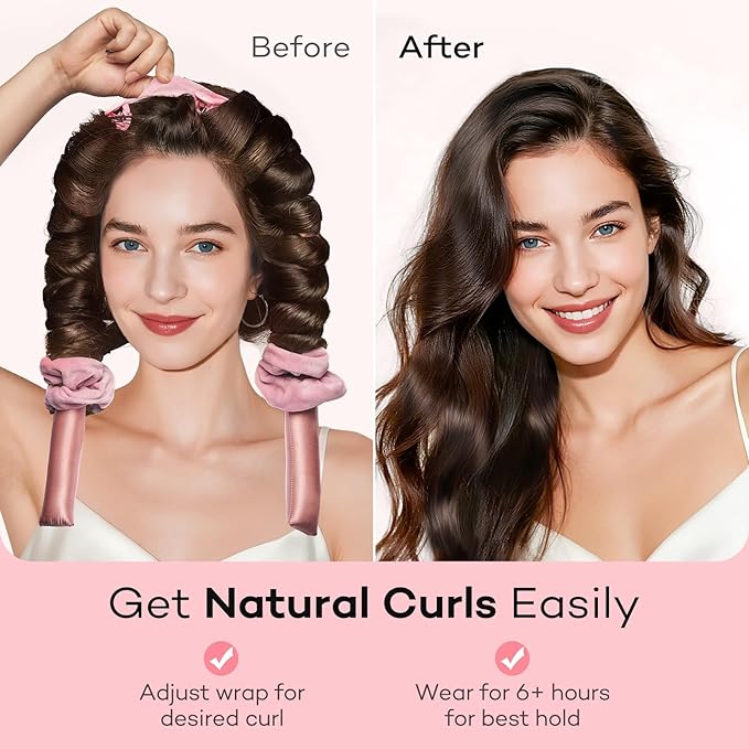 Umisleep 22 Momme 100% Mulberry Silk Heatless Hair Curler Set — Frizz-Free Hair Rollers for Women Long Hair, Overnight Heatless Curls, Upgraded Soft Flat Design with Clips & Scrunchies, Pink-Velvo Beauty