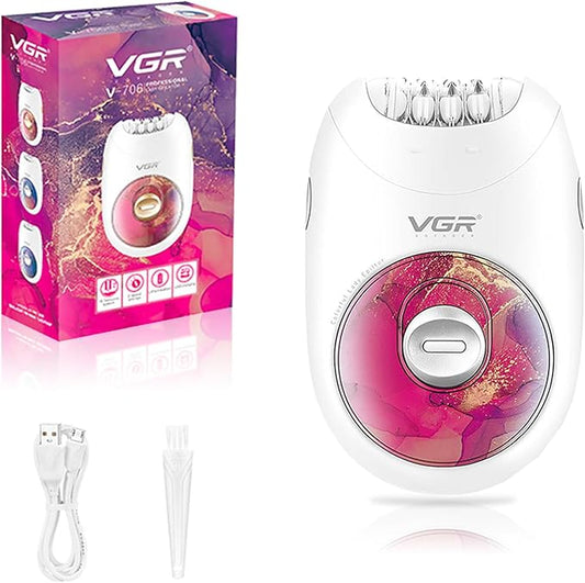 VGR 706 Professional Epilator for Women,Portable Cordless Smooth Glide Hair Removal Device for Legs, Underarm, Back,Full-Body Epilator with 18 Tweezers System, 2 Speeds Hair Removal with Silent Design-Velvo Beauty