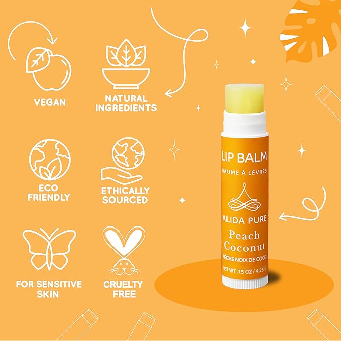 Peach Coconut Lip Balm Collection, Vegan Lip Balm Set, Lip Balm, Beeswax Free, with Avocado Oil, Organic Jojoba Oil, and Vitamin E, Natural Moisturizer for Dry, Chapped Lips, 3 Tube Set-Velvo Beauty