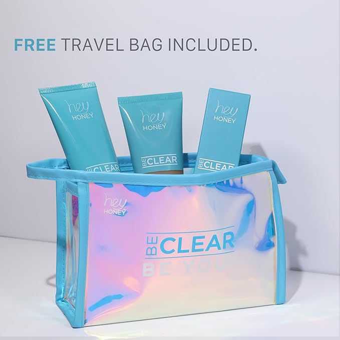 Hey Honey Skincare Be Clear 3-Step Acne Clearing Kit |Clear Face Wash, Deep Pores Cleansing, Overnight Treatment | with Propolis & Honey | Clear Blemish Skin Purifying Formulas | 3-Piece Kit-Velvo Beauty