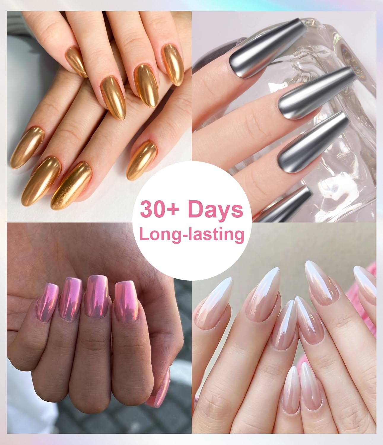 Pearl Chrome Nail Powder BISHENGYF -【Fairy Effect】Pink Chrome Nail Powder White Aurora Yellow Mermaid Iridescent Nail Chrome Powder Metallic Mirror Glitter Pigment Dust For Nail Art Decroation DIY-Velvo Beauty