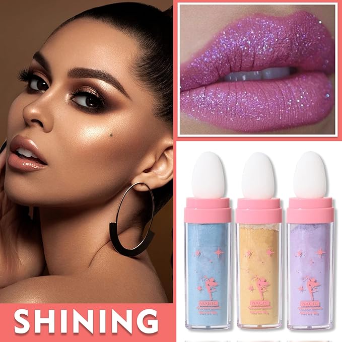 3PCS Polvo De Hadas Highlighter Glitter Stick Body Glitter Shimmer Face Brightening Highlighter Contour Powder Makeup Stick Face Blusher Fairy Glitter Highlighter Makeup - Blue,Yellow,Purple-Velvo Beauty