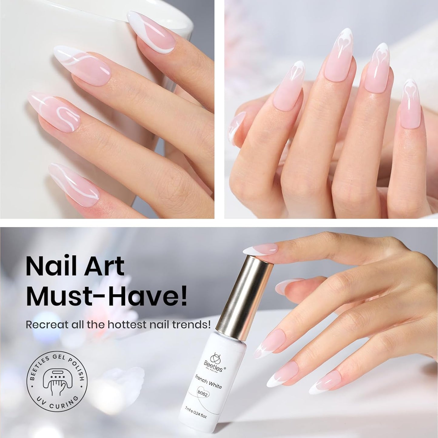 Beetles White Gel Liner Nail Polish 7ml French Tip Gel Polish White Nail Art Painting for Thin Line Nails Design Nails Stuff Soak off Uv Lamp Manicure Salon Gifts for Women-Velvo Beauty