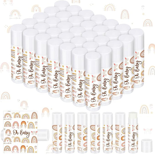 Dunzy 50 Pcs Thank You Gift Lip Balm Bulk Baby Shower Party Favors Bridal Shower Favor Lip Care with Assorted Fruit Flavors Thank You Lipstick for Guest Basket Gift Stuffer (Boho)-Velvo Beauty