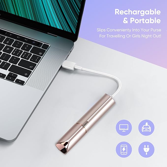 Facial Hair Remover for Women, Painless Womens Facial Hair Remover with 2 Replacement Heads, Lipstick-Sized, USB Rechargeable, Facial Hair Remover for Upper Lip,Chin,Peach Fuzz,Mustache-Velvo Beauty