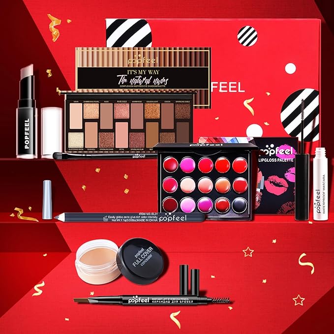 All in One Makeup Kit for Women Full Kit, Kit de Maquillaje para Mujer Included 16 Colors Eyeshadow Palette, Brushes, Mascara, Eyeliner, Lipstick Palette, Contour Stick-Velvo Beauty