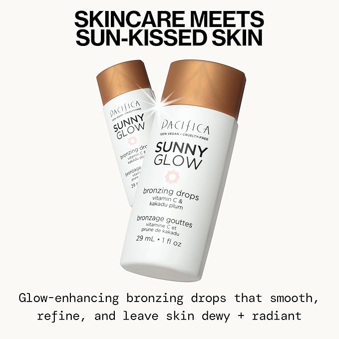 Pacifica Sunny Glow Liquid Face Bronzer Drops - Face Makeup Bronzing For Face & Cheeks for Instant Sun-Kissed Glow - Vitamin C & Glycolic Acid Infused Liquid Bronzer Illuminating Highlighting Clean-Velvo Beauty