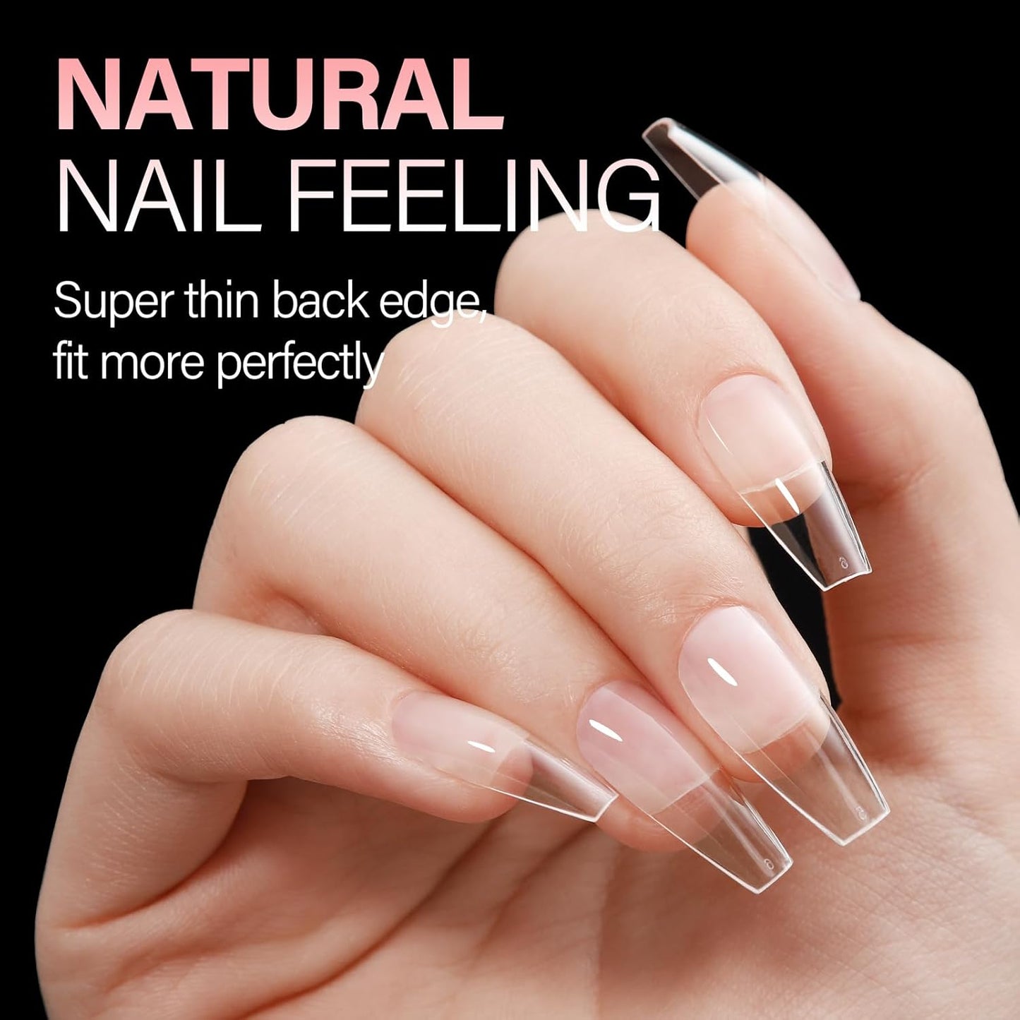 AILLSA Long Coffin Nail Tips Half Matte Full Cover Nails Tip Clear Acrylic Pre-Shaped Tips Flase Press on Nail Tips for Extentions Nails Manicure Salon DIY 216PCS 12 Sizes-Velvo Beauty