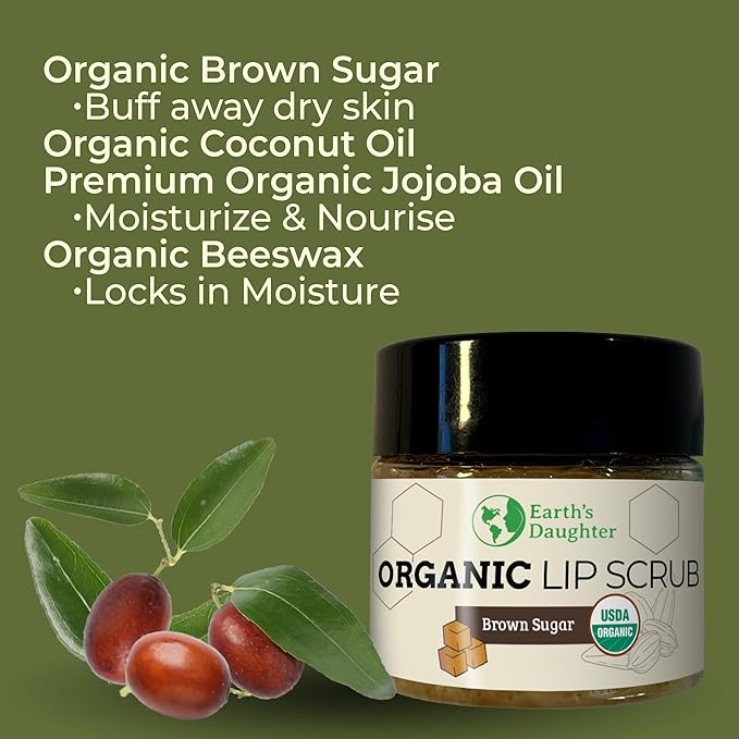 Organic Brown Sugar Lip Scrub – 0.7oz – USDA Organic Lip Exfoliator Scrub for Dry Lips - Fair Trade, Brown Sugar, Jojoba Oil, Beeswax, Coconut Oil - Lip Scrubber Exfoliator For Lip Care-Velvo Beauty