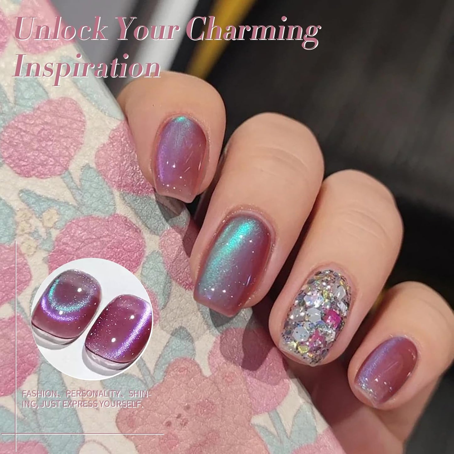 Born Pretty Cat Magnetic Eye Gel Nail Polish Rainbow Aurora Cat Magnetic Gel Polish Firefly Blue Purple Cat Magnetic Eye Gel Manicure Nail Art DIY 15ml-Velvo Beauty