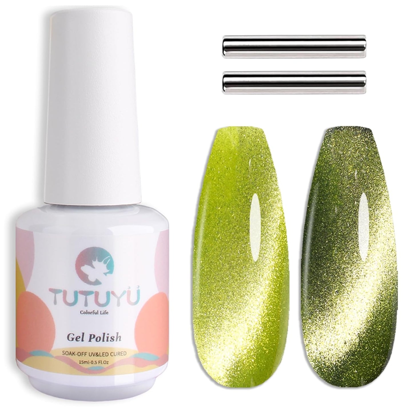 Lime Green Cat Eye Gel Nail Polish, 0.51 Fl Oz Crystal Glitter Holographic Cateye Magnetic Gel Polish for Manicure Salon or Nail Art Starter,Yellow Green Summer Fall Color Gel - GP0081-Velvo Beauty
