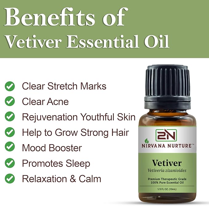 Vetiver Essential Oil 100% Pure Premium Therapeutic Grade, Undiluted - Aromatherapy Diffuser for Calm and Relaxation, Skin Care, Hair Care-Velvo Beauty