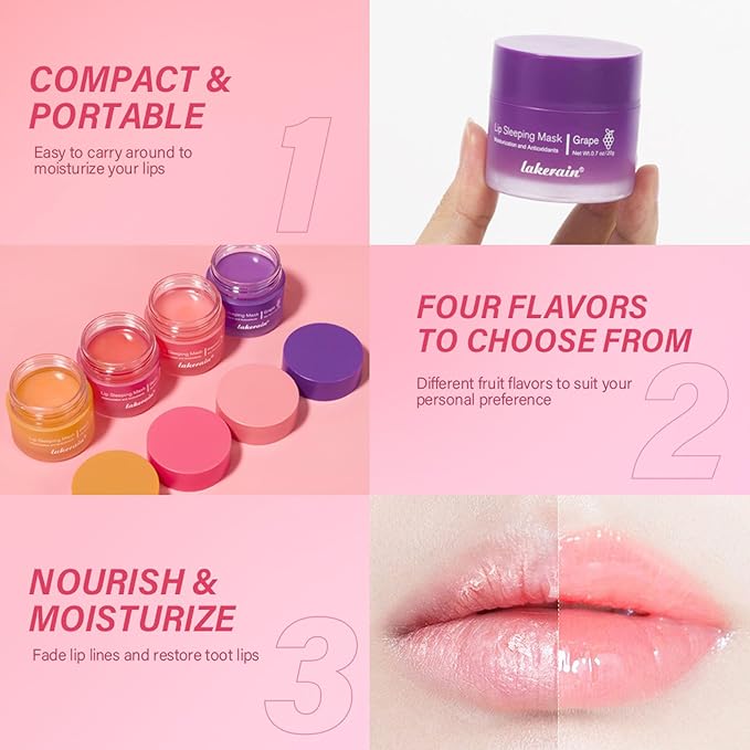 Lip Mask Sleeping,Nourish Hydrate Lip Mask,Lip Oil,Lip Balm, Lip Skin Care,Hydrating, Moisturizing Lip Lines Night Sleep Anti-chapped Lip Cream (Grape)-Velvo Beauty