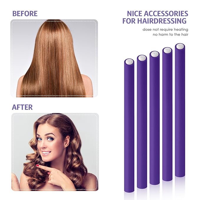 Syhood 30 Pcs 7'' Flexible Curling Rods Twist Foam Hair Rollers Soft Foam No Heat Hair Rods Rollers and 1 Steel Pintail Comb Rat Tail Comb for Women Long Short Hair(Purple,7 x 0.47 Inch)-Velvo Beauty