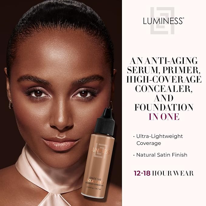 Luminess Air Silk 4-In-1 Airbrush Foundation- Foundation, Shade 160 (.5 Fl Oz) - Sheer to Medium Coverage - Anti-Aging Formula Hydrates and Moisturizes - Professional Makeup Kit for Cordless Air Brush-Velvo Beauty