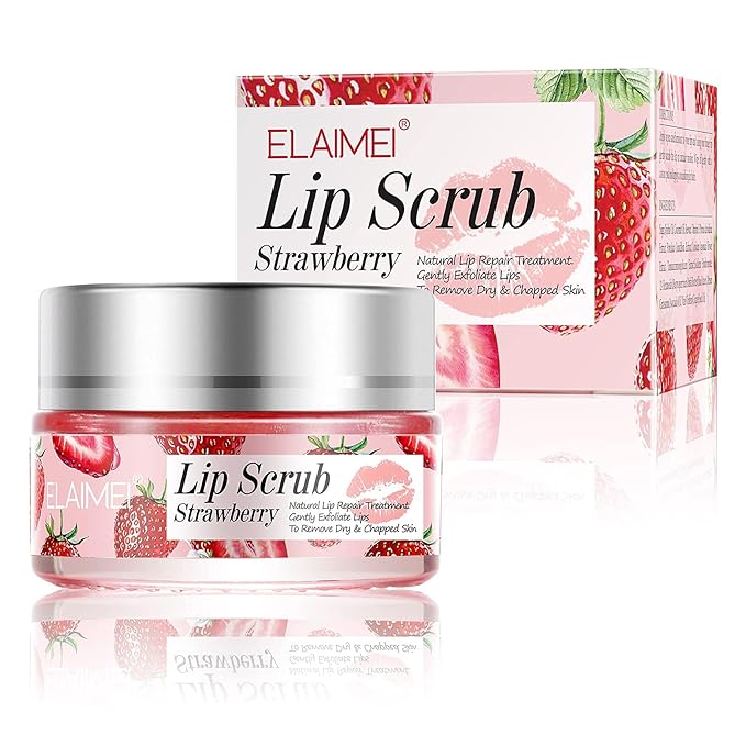 Lip Scrub, Exfoliator & Moisturizer, Lip Repair for Lush Soft Lips, Chapped Dry and Flaky Lips Treatment (Strawberry)-Velvo Beauty