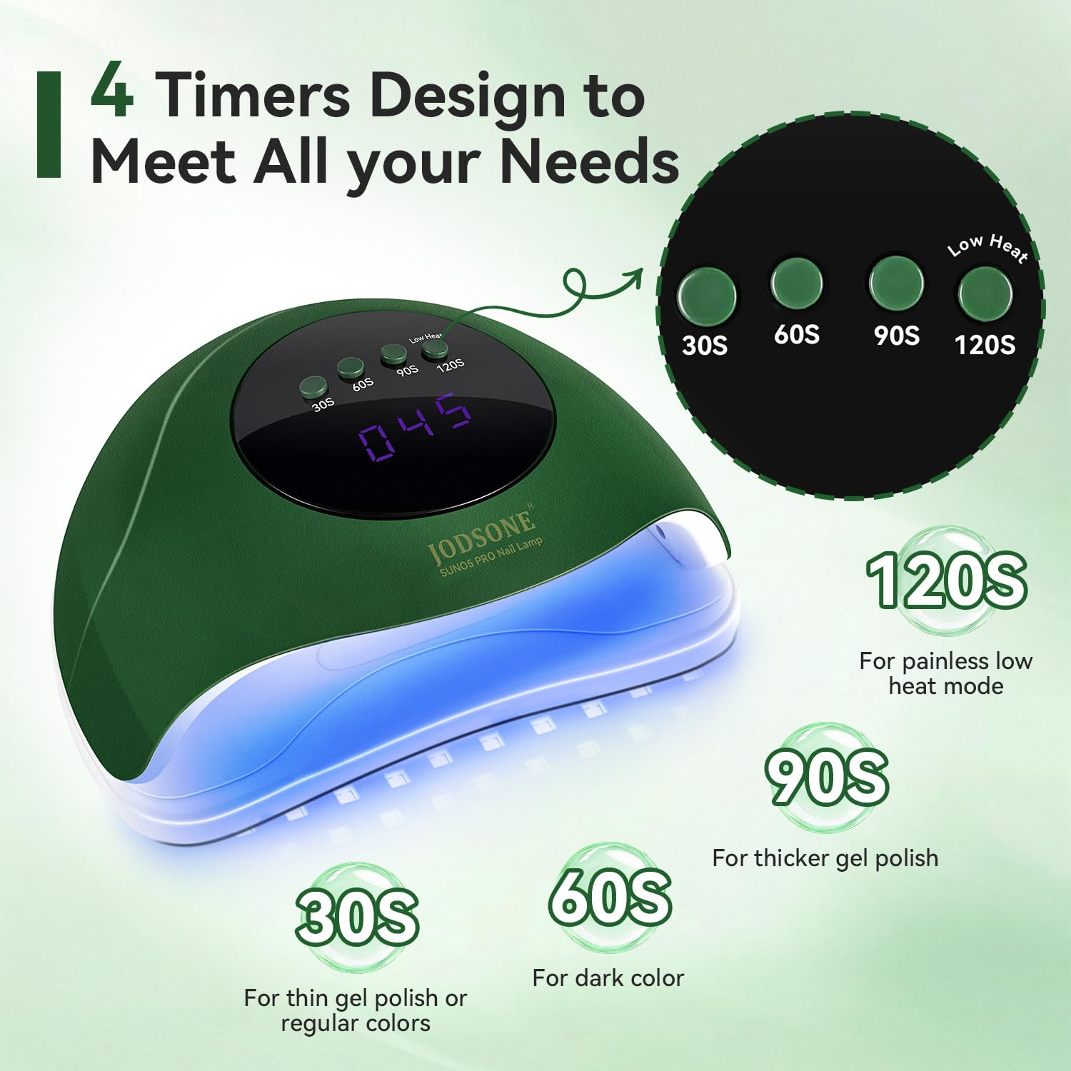 JODSONE U V Nail Lamp LED Gel Nail Dryer Gel Nail Lamp with Auto Sensor and 4 Timers Home Salon Use Nail Tools Green-Velvo Beauty