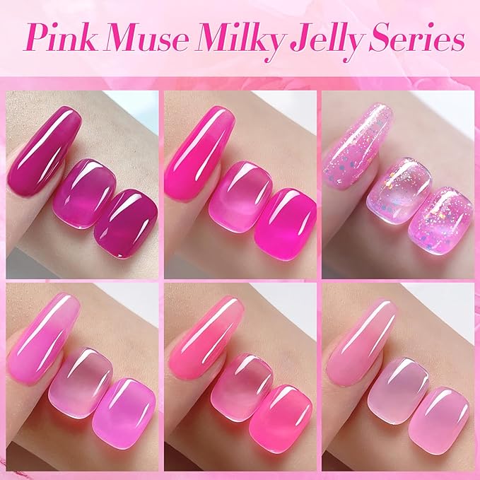 Born Pretty Jelly Gel Nail Polish Set - Milky Jelly Hot Pink Translucent Gel Polish - Spring Summer Neon Pink Valentine's Day Gift 6PCS-Velvo Beauty