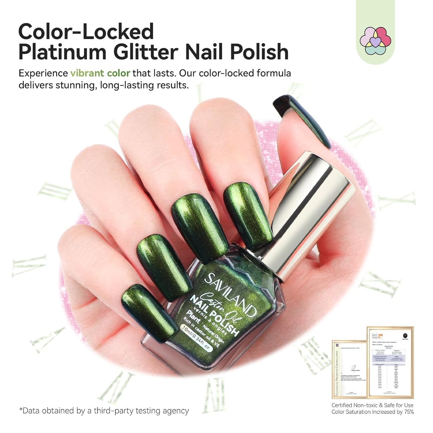 SAVILAND Color Artistry Green Chameleon Nail Polish - 7 Days Shimmer Holographic Glitter Fingernail Polish Air Fast Dry, Green to Gold Color Shift Multichrome Metallic Nail Lacquer Nail Art Salon Home-Velvo Beauty