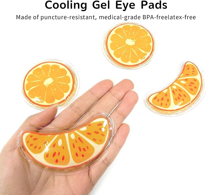 Gel Ice Pack Reusable Cooling Eye Pads and Under Patches,Eye Hot Cold Treatment for Redness,Pain Relief Relax (Oranges)-Velvo Beauty