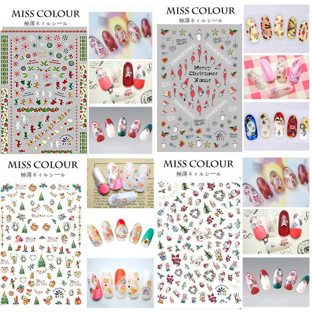 1500+ Patterns Christmas Nail Art Stickers Decals, Kalolary Self-adhesive Nail Stickers Santa Claus Snowflake Snowman Christmas Bell Tree Stick Elk for Christams Nail Decorations (12 Sheet Large Size)-Velvo Beauty