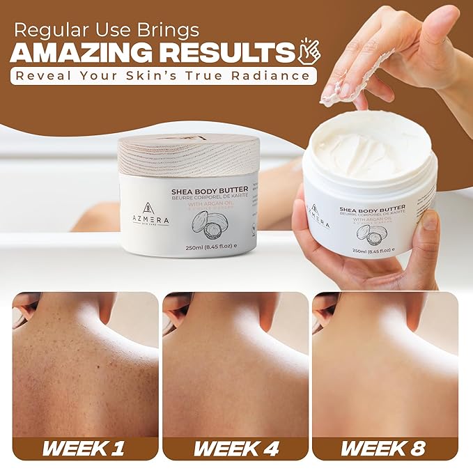 AZMERA Handcrafted Whipped Shea Body Butter – Unscented Moisturizer for Dry, Sensitive Skin with Argan Oil & Vitamin E – Vegan, Non-Greasy Whipped Body Butter for Women & Men – 8.82 oz-Velvo Beauty