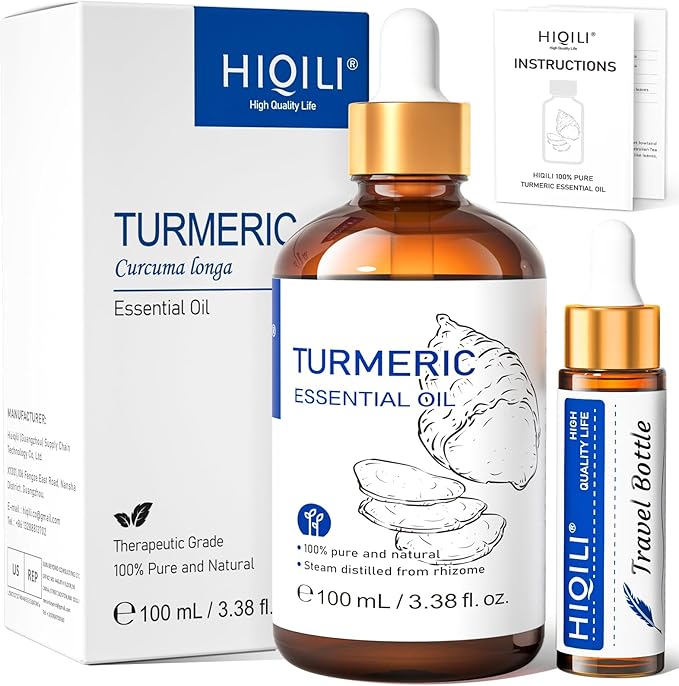 HIQILI 100ML Turmeric Oil for Face Skin Care, Aromatherapy,100% Pure, Use After Dilution- 3.38 Fl Oz-Velvo Beauty