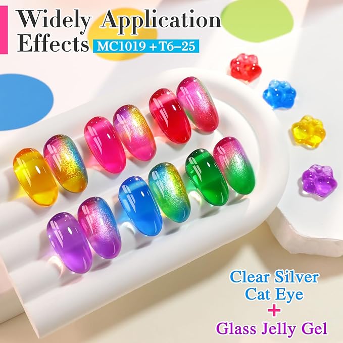 Double Rhythm 6 Pcs 15 ML Gel Polish Set Same Color Same Bottle Soak Off Gel Polish Kit Nail Art Manicure Salon DIY at Home for Women (Jelly Yellow Pink Red Purple Blue-T6-25)-Velvo Beauty