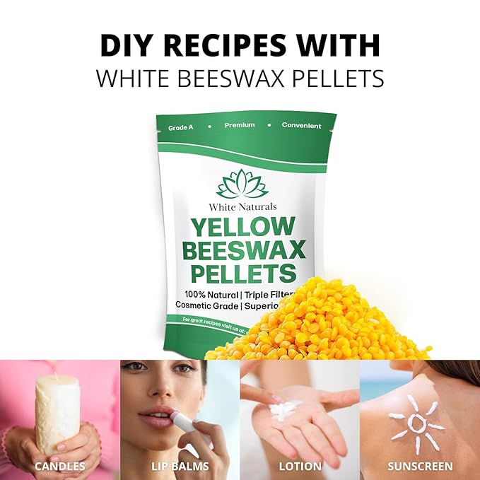 Yellow Beeswax Pellets 8oz, Pure, Natural, Cosmetic Grade, Bees Wax Pastilles, Triple Filtered, Great For DIY Lip Balms, Lotions, Candles By White Naturals-Velvo Beauty