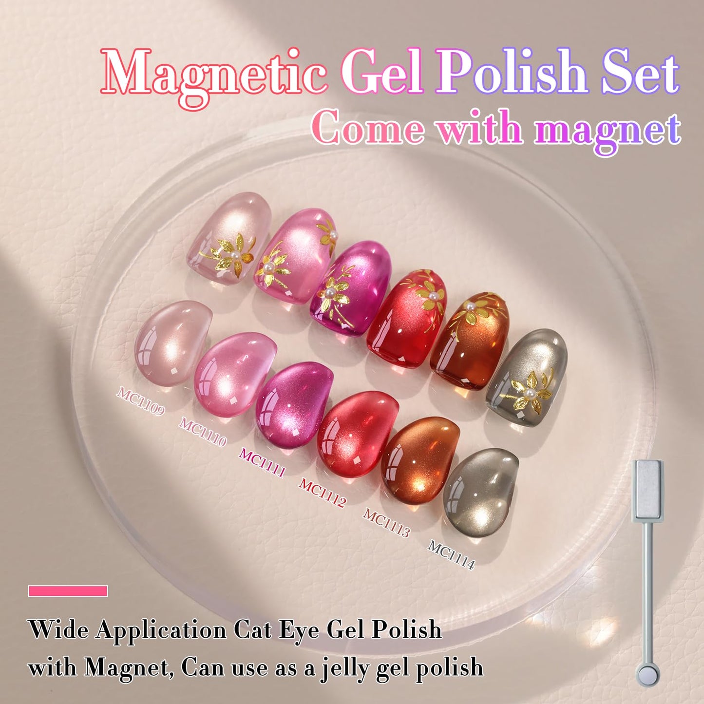 Double Rhythm 6 Colors Cat Eye Gel Polish Set Shimmer Glitter with Magnet Holographic Reflective Magnetic UV Nail Art Kit (6-Kit 40)-Velvo Beauty