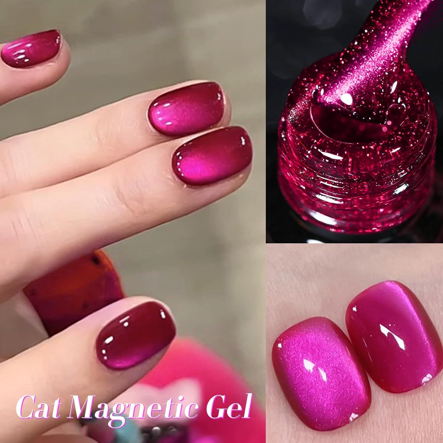Born Pretty Cat Magnetic Eye Gel Nail Polish, Dragon Fruit Hot pink Glass Cat Magnetic Gel, Glass Shiny Effect Soak Off Nail Art Salon Manicure Home Gift 15ml-Velvo Beauty