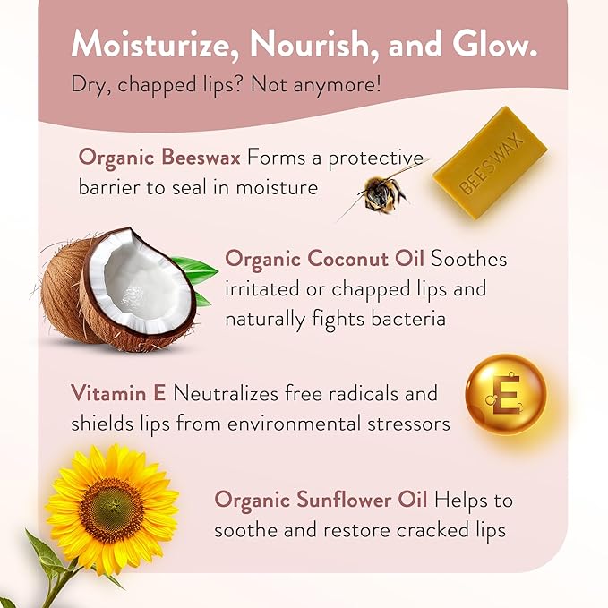 Moroccan Magic Organic Rose Lip Balm 3 Pack | Ultra-Hydrating Argan & Essential Oil Lip Moisturizer + Vitamin E | Natural Chapstick for Dry Lips | Smooth, Non-Toxic | Organic Lip Balm-Velvo Beauty